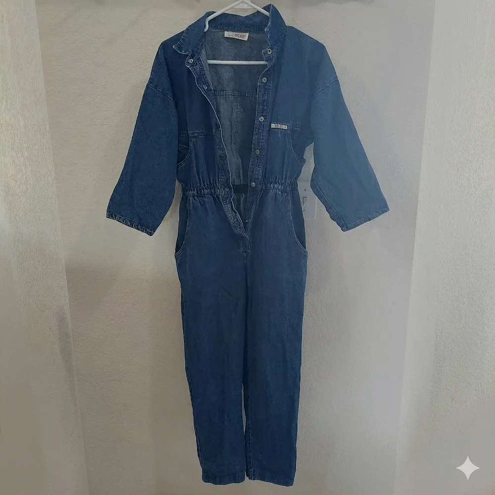 Vintage IDEAS Denim Jumpsuit Medium Made in USA Boiler Suit 100% Cotton - Picture 2 of 11